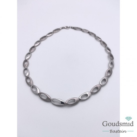 Boltjes collier zilver mat/poli gerhodineerd