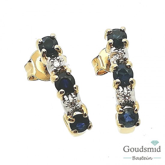 Geelgouden oorknoppen 14karaat saffier/briljant 3870