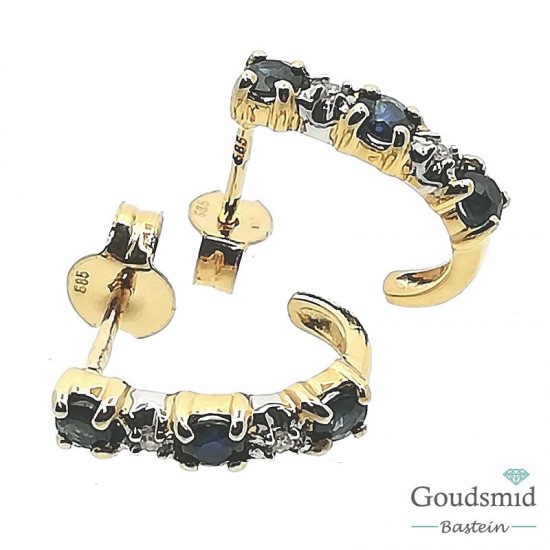 Geelgouden oorknoppen 14karaat saffier/briljant 3870