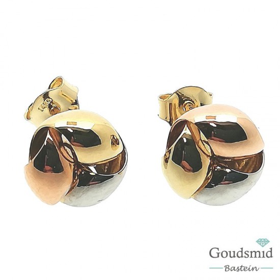 Gouden oorknoppen 14 karaat tricolor 5507