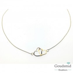 Gouden collier 14karaat bicolor hartjes