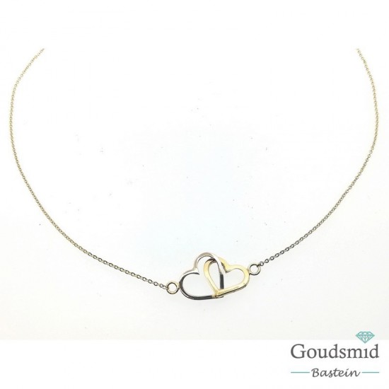 Gouden collier 14karaat bicolor hartjes